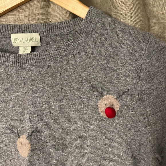wool cashmere mix holiday sweater raindeer LUCY AND LAUREL - Picture 2 of 4
